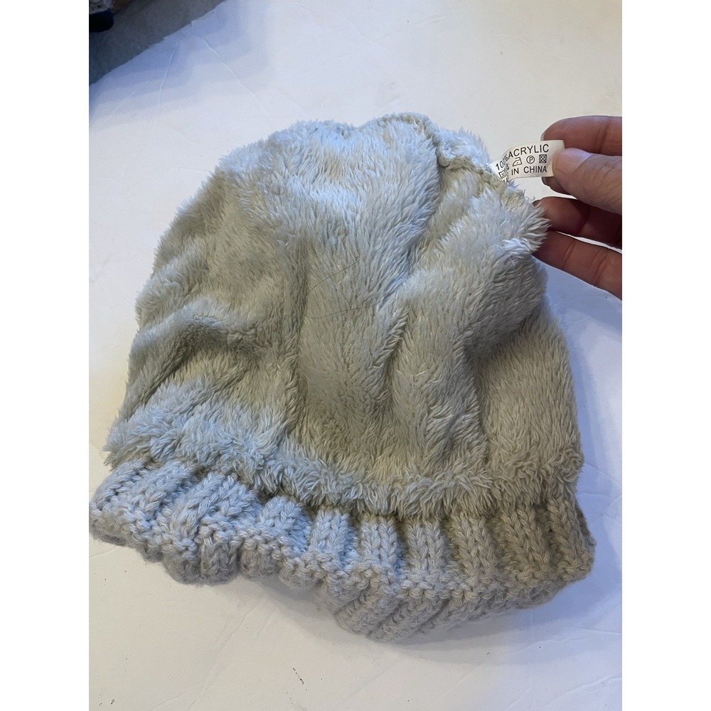 NY New York Cable Knit Beanie Gray Plush Fleece Lined Cuffed Winter Hat - Picture 5 of 6